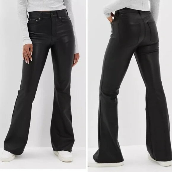 American Eagle Stretch Vegan Leather Super High-Waisted Flare Pant Sz 6 - Picture 1 of 9